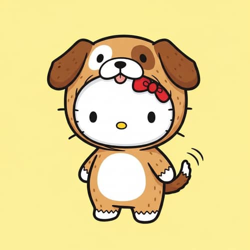 White Animated Cat Character Dressed in Dog Costume