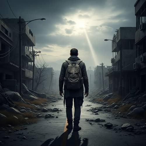 Post-Apocalyptic World: Eerie Scene of a Solitary Figure in Distressed Environment
