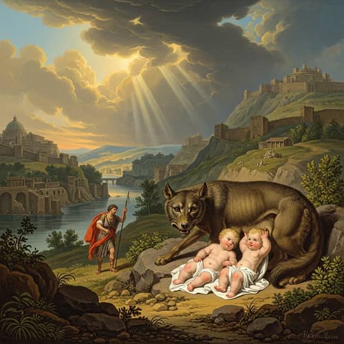 Romulus and Remus Mythology Illustration | Founding of Rome 753 BC