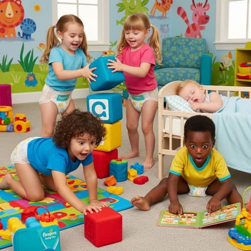 Children Behaving like Babies in Pampers Baby Dry Diapers