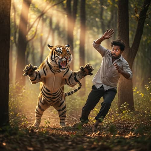 Fierce Tiger Attack on South Asian Man in Forest