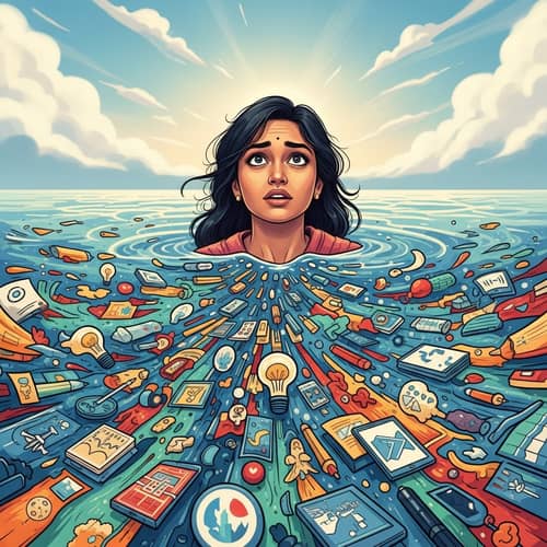 Young South Asian Woman Amid Colorful Ideas and Opportunities