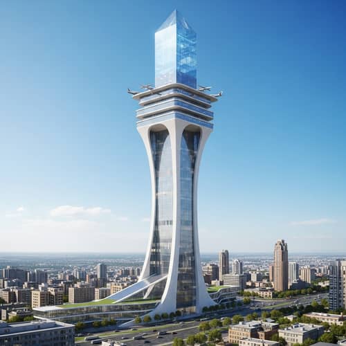 Futuristic Skyscraper with Unique Design | Flight Parking
