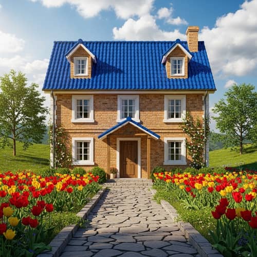 House with Blue Roof - Charming Home