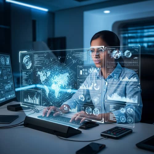 Futuristic Data Analysis by Gender-Neutral Individual | High-Tech Setup
