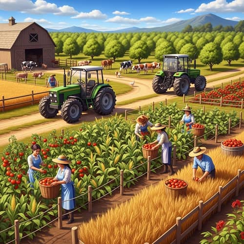Bustling Harvest Season at Diverse Farm | Fresh Crops & Livestock