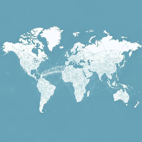 Stylized World Map in Baby Blue with White Infrastructure Network