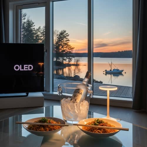 Chilly Bottle of Vodka & Asian Noodles in 4k | Northern Europe Scene