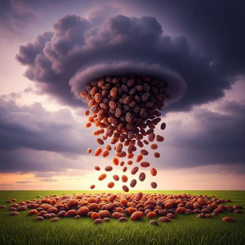 Rain of Raisins: A Surreal Phenomenon in an Imaginary World