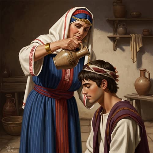 Ancient Israel Oil Anointing Painting | Semitic Scene Depiction