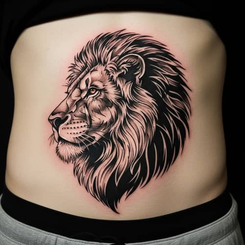 Tribal Lion Tattoo Design for Lower Abdomen