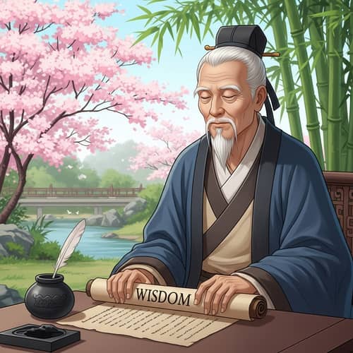 Ancient Chinese Philosopher in Tranquil Bamboo Garden
