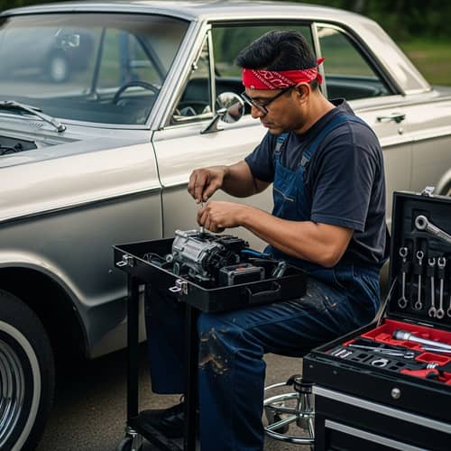 Skilled South Asian Man Repairing Classic Car | Auto Mechanic Expert