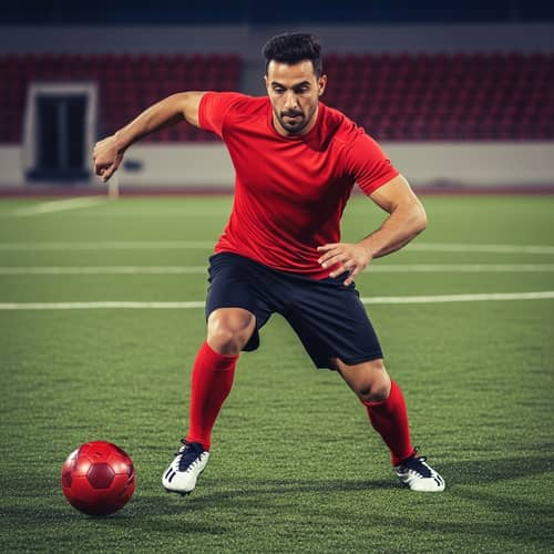 Athletic Arabic Football Player on Vibrant Field | Action Artwork