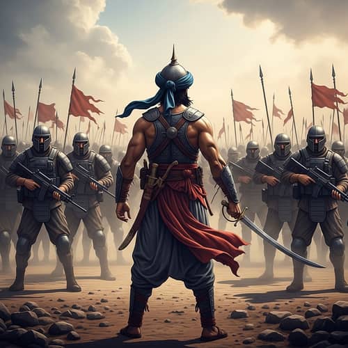 Courageous Muslim Soldier Defending Against Modern Army