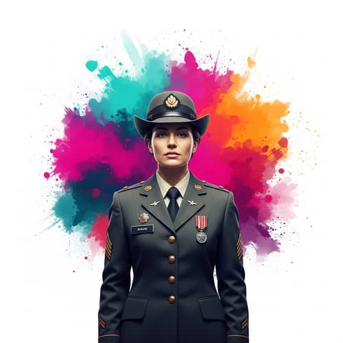 Courageous Female Veteran in Abstract Colors