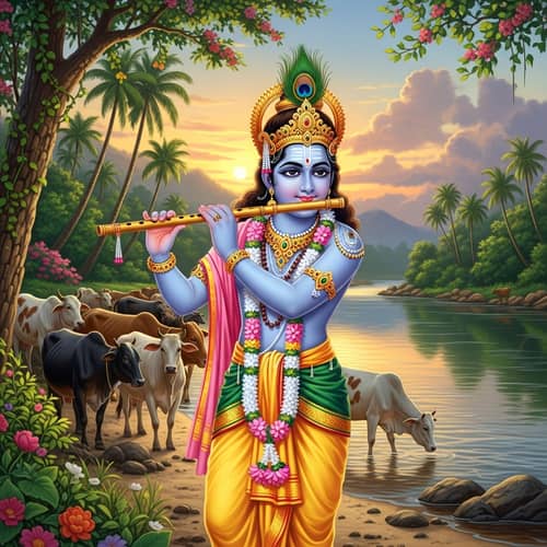 Krishna Deity: Charming Blue-Skinned Figure with Flute