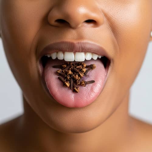 Multicultural Human Placing Cloves Under Tongue - Ethnically Diverse Practice