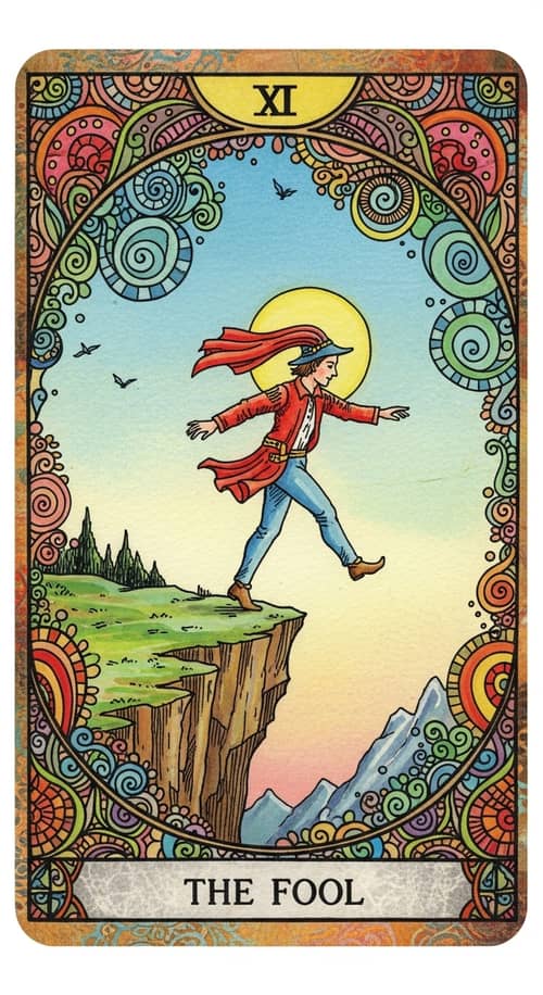 Enchanting Tarot Card 'The Fool' - Vibrant and Whimsical Artwork