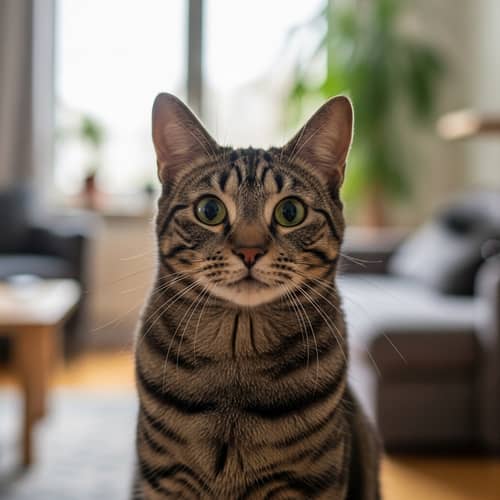 Graceful Domestic Striped Cat | Tranquil Indoor Setting