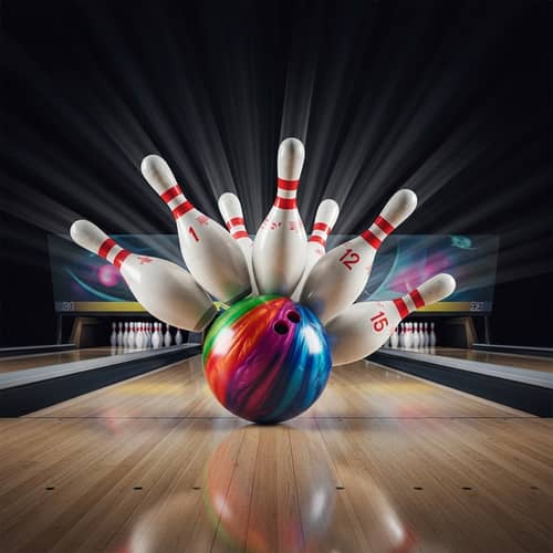 Vibrant Bowling Ball Strike in High-Speed Photography | Sports Image