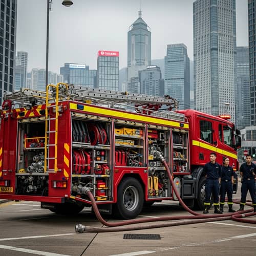 Hong Kong Fire Services Major Pump Truck Prepared for Action
