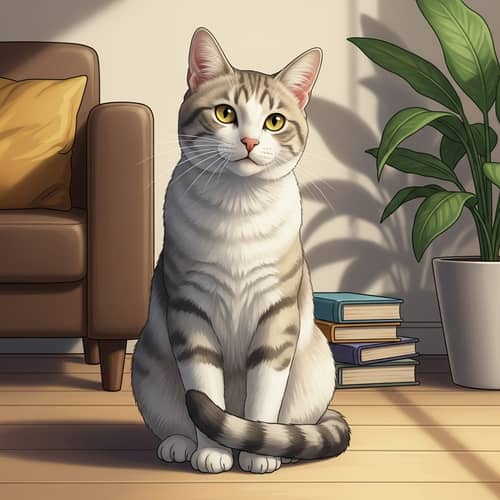Relaxed Domestic Cat with Bright Yellow Eyes