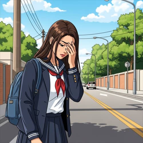 Introspective Hispanic High School Girl - Anime-Inspired Moment