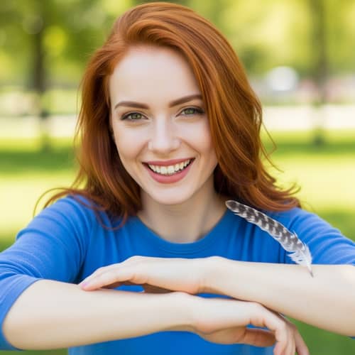 Joyous 21-Year-Old Redhead Woman Giggling Playfully | Outdoor Park