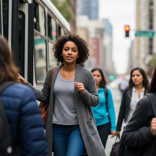 Young Diverse Woman in Transit Through Urban Setting