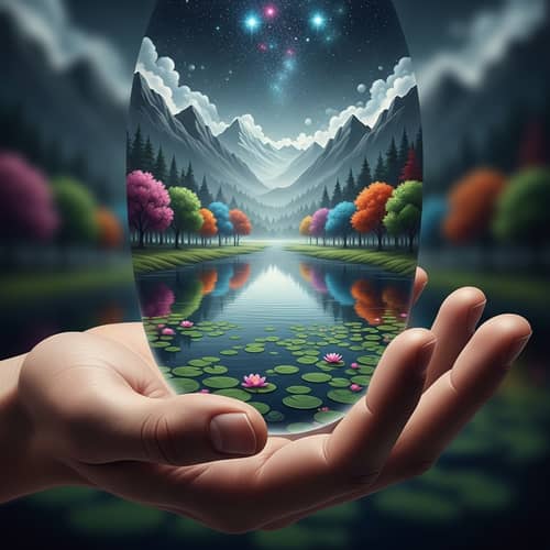 Dream Landscape in Hand: Mystical Product Grasped Firmly