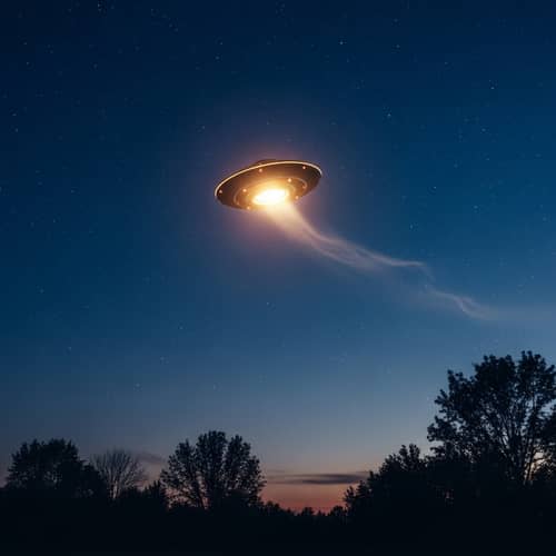 Eerie UFO Flying Object in Twilight Sky