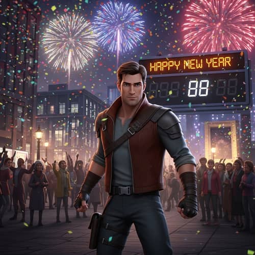 Action-Packed New Year Celebration in City Square