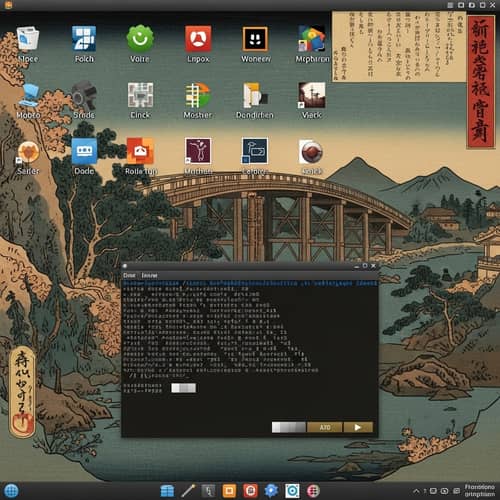 Japanese Style Linux Operating System Interface with Traditional Aesthetics