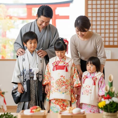 Japanese Family Celebrating Shichi-Go-San Festival with Elegance