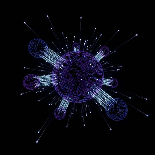 Dark Web Planetary System | Glowing Data Servers in Deep Purple Hues