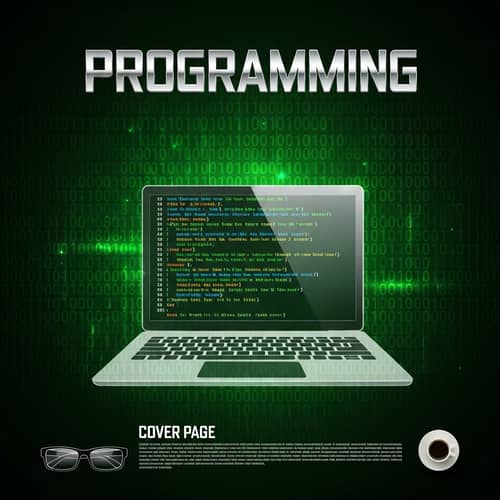 Programming Cover Page - Binary Code Background and Laptop Image