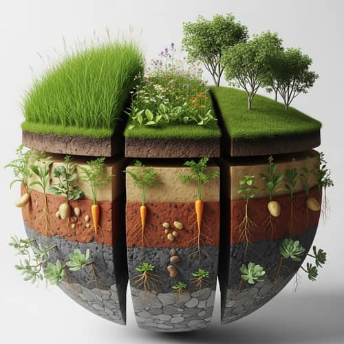 Ecological Globe with Soil Layers and Plant Diversity