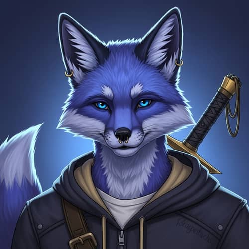 Male Fox Demi-Human with Blue and Purple Fur - Unique Character Design