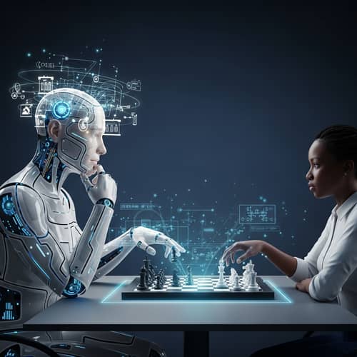 AI Strategic Impact: Robotic Figure vs Human in Chess Game