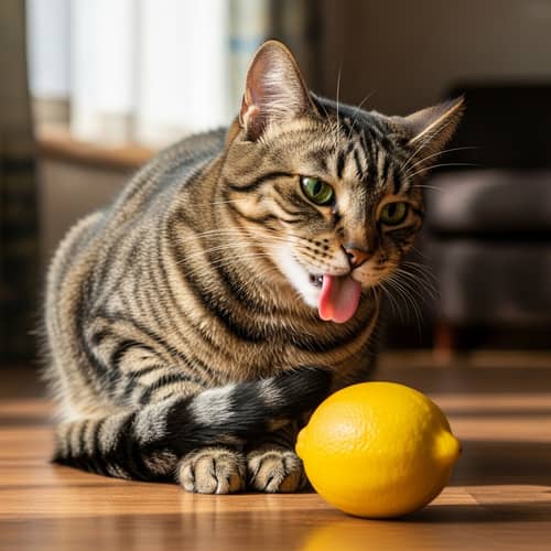 Adorable Cat Licking Lemon | Cute Feline Image