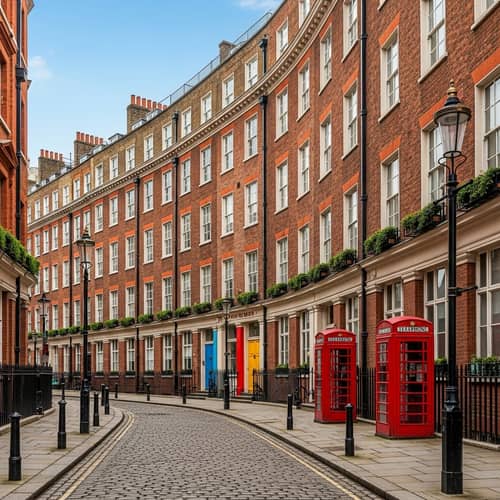 Historic London Street Scene with Red Brick Buildings