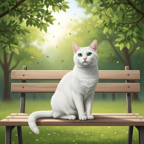 White Cat Enjoying Serene Garden Patio | Tranquil Scene
