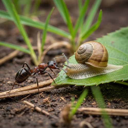 Ant and Snail Interaction in Nature