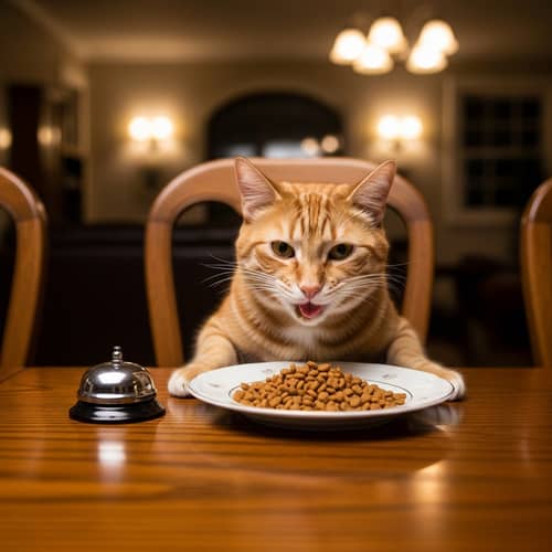 Playful Ginger Cat-Humor and Royalty at Vintage Dining Table