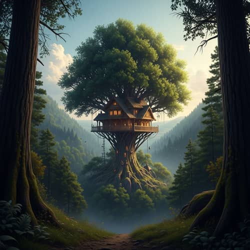 Majestic Tree House in Enchanting Forest | Epic 16K Panoramic Landscape View