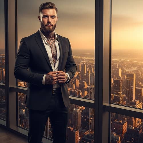 Captivating Portrait of a Sophisticated Man in a City Office Setting