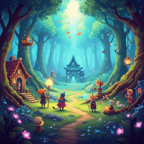 Mystical Forest and Magical Creatures in Vibrant Colors