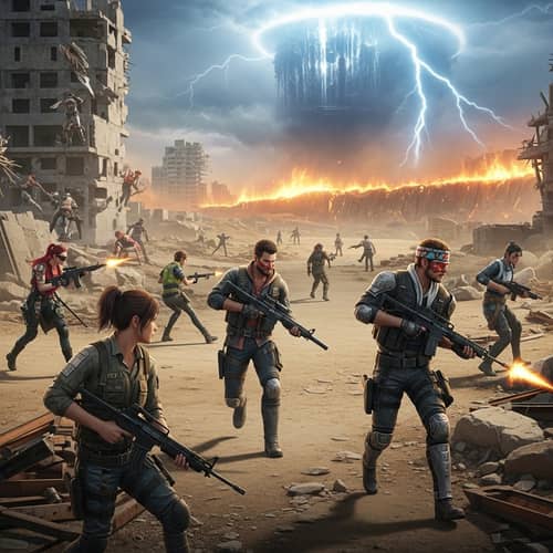 Epic Battle Royale Game - Survival Competition in Deserted Landscape