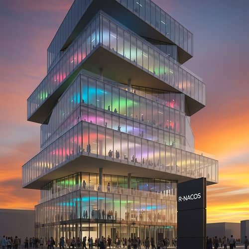 R-Nacos: Modern Glass and Steel Structure with Unique Lighting